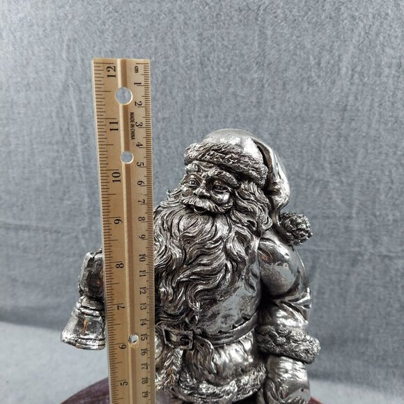 Detailed Silver Santa Claus Collectible Sculpture With Intricate Gift Basket - Picture 13 of 13